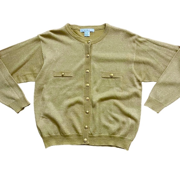 Sold/// 1990’s Vintage Blousy Gold Lurex Cardigan, Size Medium - Picture 3 of 8